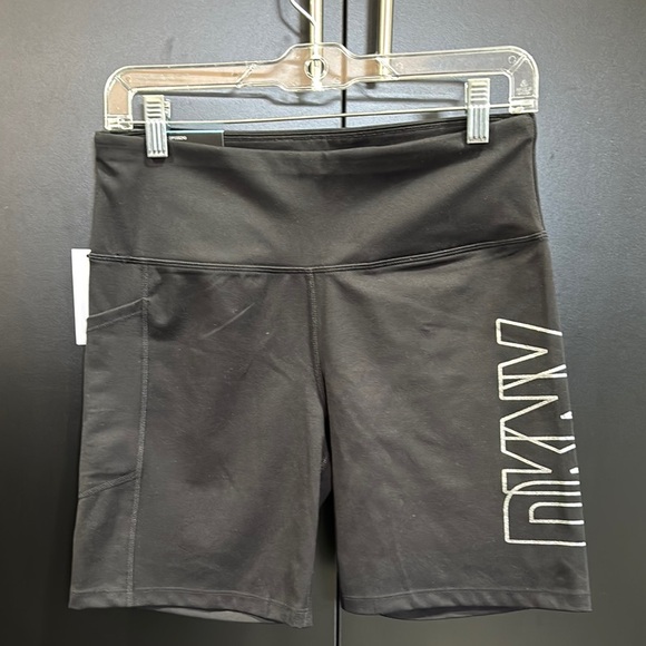 DKNY Bike Shorts, 7” inseam,hip pockets,hidden waist pocket,silver sparkle logo - Picture 1 of 8